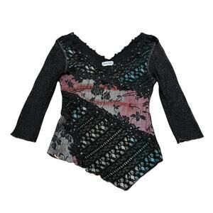 Y2k whimsygoth lace mesh sequins beaded fairy top